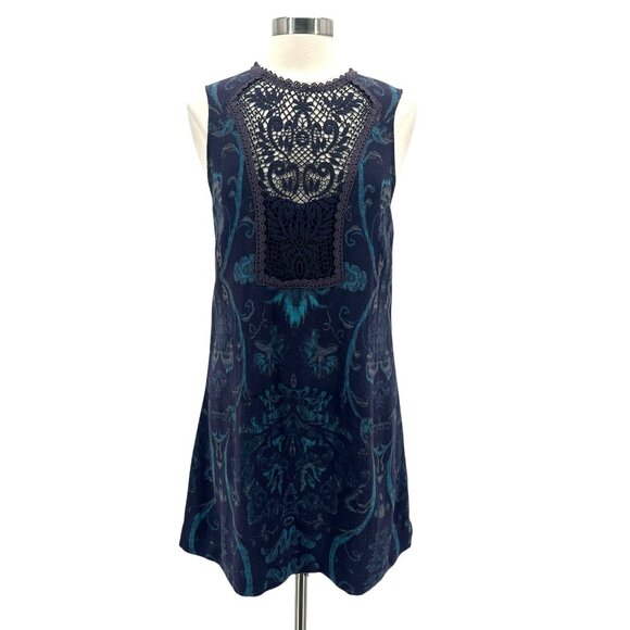 Free People Womens Medium Dress Mirabelle Midnight Print Lace Crochet Boho - Picture 1 of 7